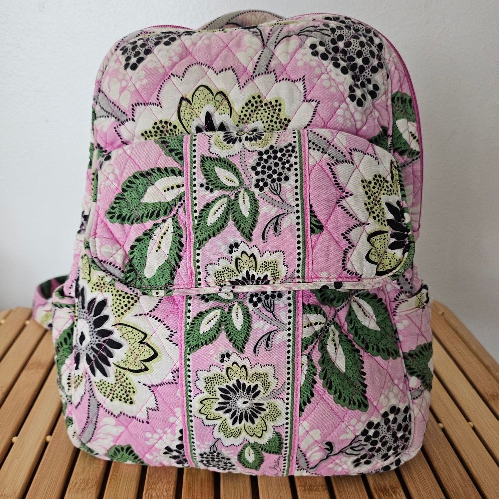 Vera Bradley Floral Pink and Green Cotton Quilted Backpack #cottagecore